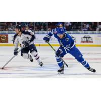 Wichita Thunder forward Michal Stinil (right) vs. the Tulsa Oilers