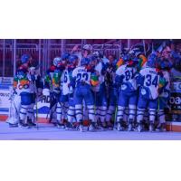 Wichita Thunder gather after an overtime victory