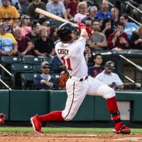 Outfielder Donovan Casey with the Rochester Red Wings