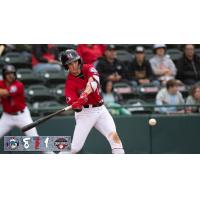 Cam Cauley at bat for the Hickory Crawdads