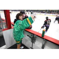 Tucson Roadrunners forward Cameron Hebig with a fan