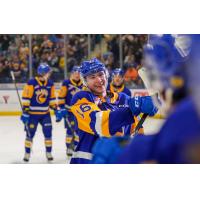 Saskatoon Blades' Fraser Minten celebrates win