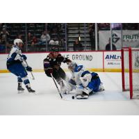 Tucson Roadrunners left wing John Leonard reaches for the puck