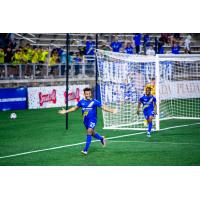 Charlotte Independence forward Juan Carlos Obregón Jr reacts after a goal against Rhode Island FC in the US Open Cup