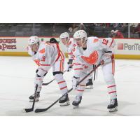 Lehigh Valley Phantoms forward Olle Lycksell (left) and defenseman Ronnie Attard