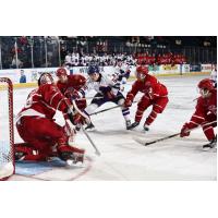 Youngstown Phantoms look for a shot against the Dubuque Fighting Saints