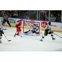 Colin Jacobs of the Allen Americans scores against the Idaho Steelheads