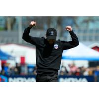 Atlético Ottawa Head Coach Carlos González at full-time celebrating the win against Halifax