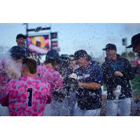 Pensacola Blue Wahoos celebrate a walkoff win