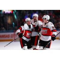 Kansas City Mavericks react after a goal