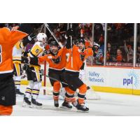 Lehigh Valley Phantoms celebrate a goal against the Wilkes-Barre/Scranton Penguins