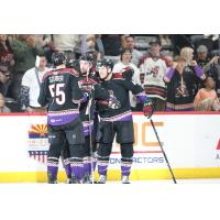 Tucson Roadrunners huddle after a goal