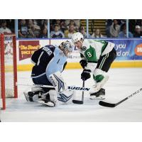 Milwaukee Admirals' Troy Grosenick battles Texas Stars' Justin Hryckowian