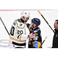 Wheeling Nailers' Justin Addamo and Toledo Walleye's Brandon Hawkins on game night