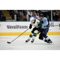 Texas Stars' Gavin White battles Milwaukee Admirals' Adam Wilsby