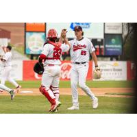 Fargo-Moorhead RedHawks pitcher Kolby Kiser and catcher Juan Fernandez