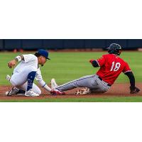 Wichita Wind Surge's Emmanuel Rodriguez tagged out by Tulsa Drillers' Yeiner Fernandez