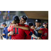 Mississippi Braves' Bryson Horne congratulates Ian Mejia