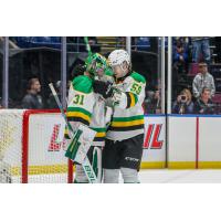 London Knights goaltender Michael Simpson and defenceman Oliver Bonk