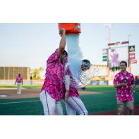 Pensacola Blue Wahoos celebrate a walkoff win