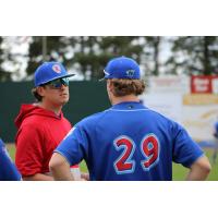 Green Bay Rockers' Nick Harms speaks with a teammate