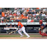 Luke Ritter of the Syracuse Mets watches one of his home runs