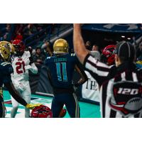 Massachusetts Pirates wide receiver Teo Redding scores vs. the Jacksonville Sharks