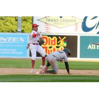 Winnipeg Goldeyes second baseman Dayson Croes makes a throw to first