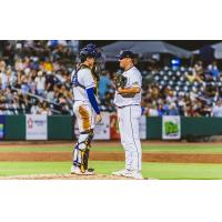 Charleston RiverDogs battery talks on the mound