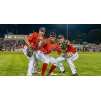 St. Cloud Rox' Carter Hanson, Francesco Barbieri, and Jaixen Fros on game night