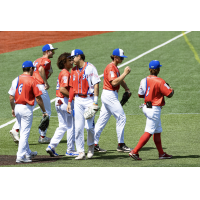 Green Bay Rockers exchange congratulations heading off the field