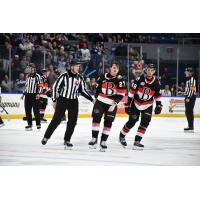 Belleville Senators' Keean Washkurak and Filip Roos on the ice