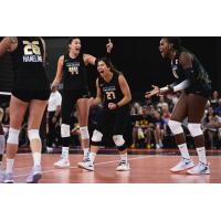 Omaha Supernovas setter Natalia Valentín-Anderson with Athletes Unlimited Pro Volleyball