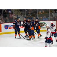 Flint Firebirds gather following a goal