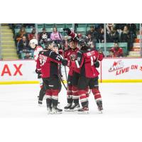 Vancouver Giants gather following a score