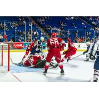 Artyom Kulakov of the Allen Americans keeps an eye on the action