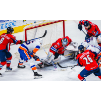 Springfield Thunderbirds goaltender Colten Ellis stops the Bridgeport Islanders