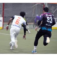 St. Louis Ambush defender Jeff Michaud (right) vs. the Harrisburg Heat