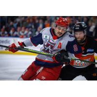 Allen Americans' Mark Duarte versus Kansas City Mavericks' Landon McCallum