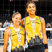 San Diego Mojo libero Shara Venegas and middle blocker Ronika Stone at the PVF All-Star Match