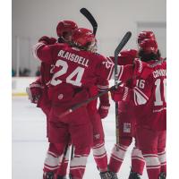 Allen Americans celebrate a goal againt the Tahoe Knight Monsters