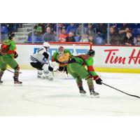 Vancouver Giants goaltender Burke Hood makes a stop