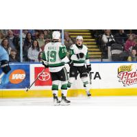 Cameron Hughes and Chase Wheatcroft of the Texas Stars react after a goal against the Milwaukee Admirals