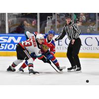 Kelowna Rockets' Hayden Paupanekis battles Edmonton Oil Kings' Rylen Roersma