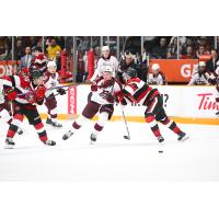 Peterborough Petes centre Braydon McCallum breaks through the Ottawa 67's