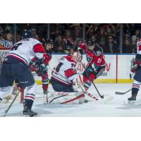 Kelowna Rockets C Kyle Topping presses the Lethbridge Hurricanes