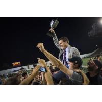 Memphis 901 FC Assistant Coach Ben Pirmann celebrates with Detroit City FC