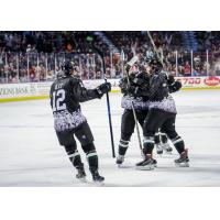 Utah Grizzlies exchange congratulations following a goal