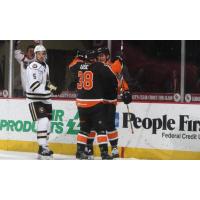 Lehigh Valley Phantoms celebrate a goal against the Hershey Bears