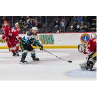Tahoe Knight Monsters forward Jett Jones readies a shot against the Rapid City Rush